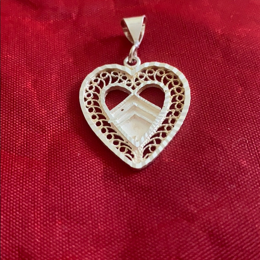 Silver Stamped 925 Silver Heart Pendant 40$